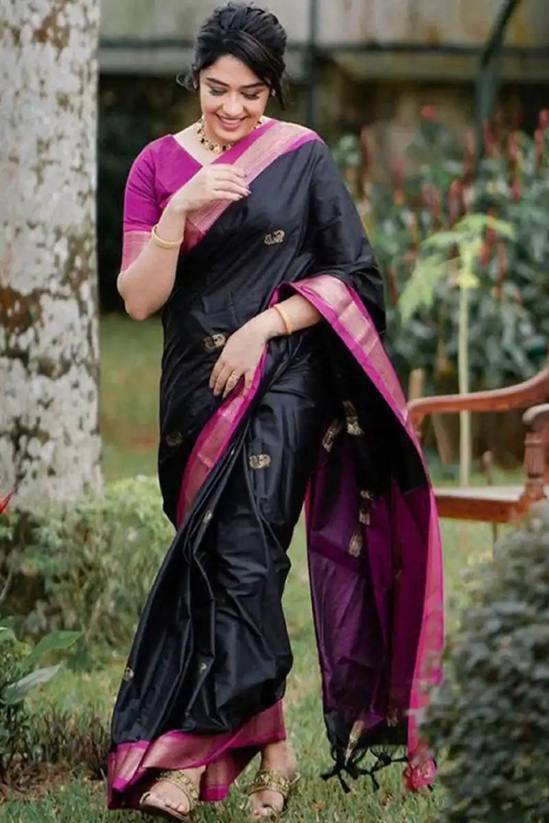KP 7009 Black Soft Lichi Silk Saree with Lace Work & Lace Border. Introductory Price ₹1649. Delivery 4-6 Working Days. Shop now. | Creative Sarees, Bollywood Sarees, Designer Sarees, Embroidered Sarees, Ethnic Saree, Modern Digital sarees, Party Wear Sarees, Sarees
