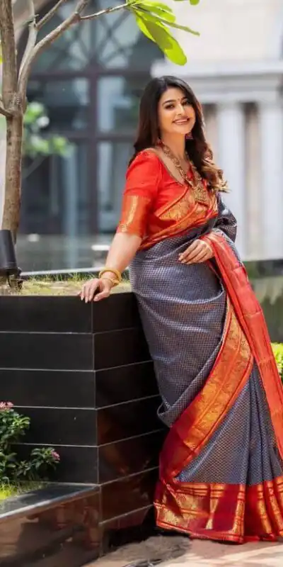 KPR 274 Grey Soft Lichi Silk Saree with Lace Work & Lace Border. Introductory Price ₹1649. Delivery 4-6 Working Days. Shop now. | Creative Sarees, Bollywood Sarees, Designer Sarees, Embroidered Sarees, Ethnic Saree, Modern Digital sarees, Party Wear Sarees, Sarees