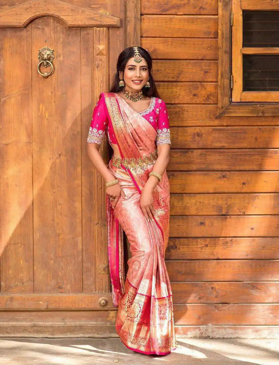 KP 6084 Peach Soft Lichi Silk Saree with Lace Work & Lace Border. Introductory Price ₹1449. Delivery 4-6 Working Days. Shop now. | Creative Sarees, Bollywood Sarees, Designer Sarees, Embroidered Sarees, Ethnic Saree, Modern Digital sarees, Party Wear Sarees, Sarees