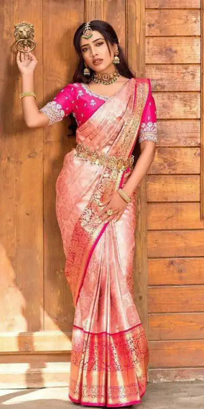 KP 6084 Peach Soft Lichi Silk Saree with Lace Work & Lace Border. Introductory Price ₹1449. Delivery 4-6 Working Days. Shop now. | Creative Sarees, Bollywood Sarees, Designer Sarees, Embroidered Sarees, Ethnic Saree, Modern Digital sarees, Party Wear Sarees, Sarees