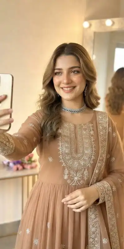 SSR 546 Chiku in Georgette Embroidery Work & Sequins Work Gown . Get it for ₹2149. Delivery 4-6 Working Days. Online Shop now. | Bollywood Gowns, Creative Gowns, Designer Gowns, Embroidered Gowns, Gowns, Party Wear Gowns