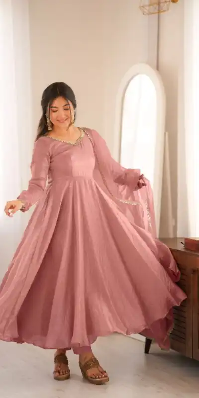 SRK 5355 Pink Doremon Crush Gown with Lace Work & Mirror Work. Exclusive Offer ₹2099. Delivery 4-6 Working Days. Shop now. | Bollywood Gowns, Creative Gowns, Designer Gowns, Embroidered Gowns, Gowns, Party Wear Gowns