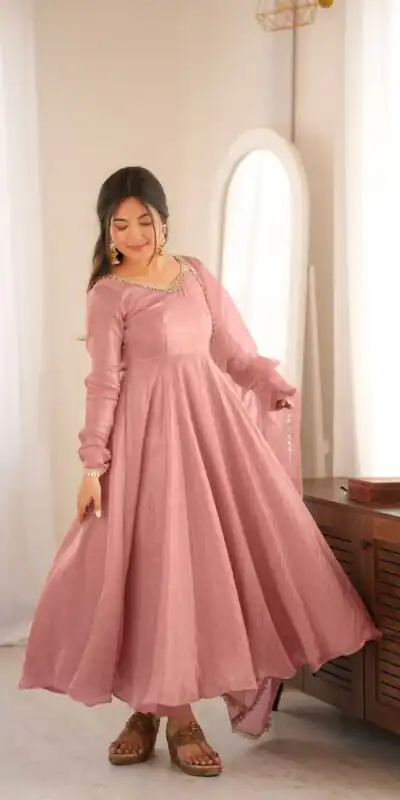 SRK 5355 Pink Doremon Crush Gown with Lace Work & Mirror Work. Exclusive Offer ₹2099. Delivery 4-6 Working Days. Shop now. | Bollywood Gowns, Creative Gowns, Designer Gowns, Embroidered Gowns, Gowns, Party Wear Gowns