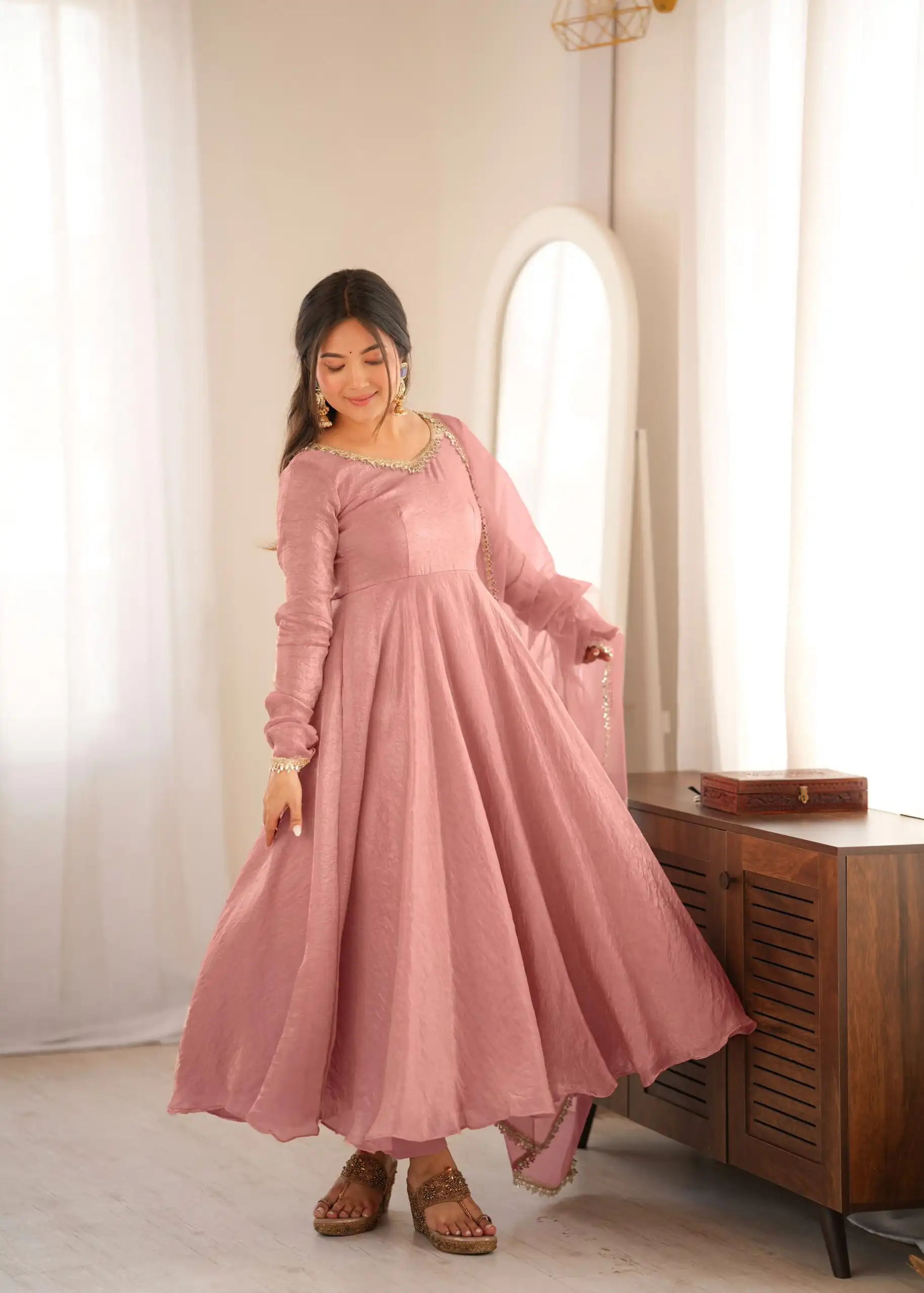 SRK 5355 Pink Doremon Crush Gown with Lace Work & Mirror Work. Exclusive Offer ₹2099. Delivery 4-6 Working Days. Shop now. | Bollywood Gowns, Creative Gowns, Designer Gowns, Embroidered Gowns, Gowns, Party Wear Gowns