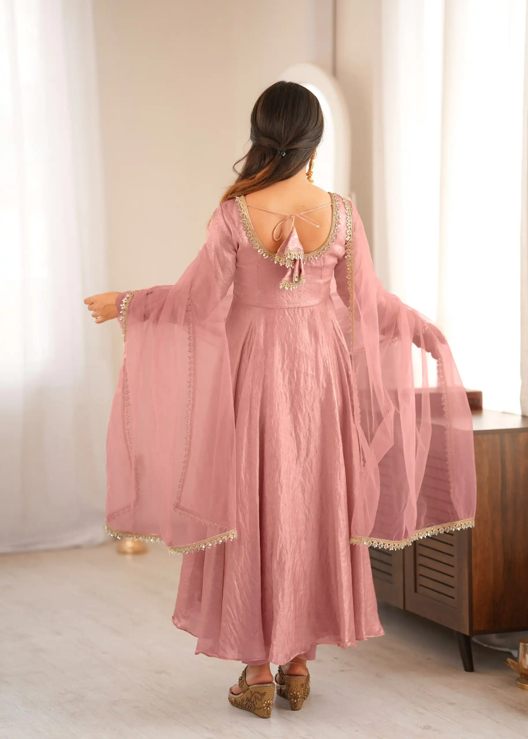 SRK 5355 Pink Doremon Crush Gown with Lace Work & Mirror Work. Exclusive Offer ₹2099. Delivery 4-6 Working Days. Shop now. | Bollywood Gowns, Creative Gowns, Designer Gowns, Embroidered Gowns, Gowns, Party Wear Gowns