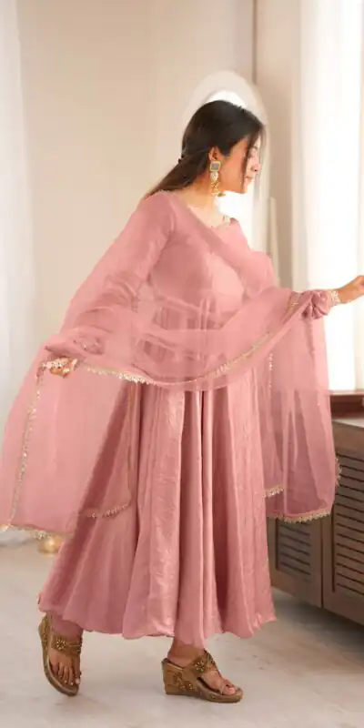 SRK 5355 Pink Doremon Crush Gown with Lace Work & Mirror Work. Exclusive Offer ₹2099. Delivery 4-6 Working Days. Shop now. | Bollywood Gowns, Creative Gowns, Designer Gowns, Embroidered Gowns, Gowns, Party Wear Gowns