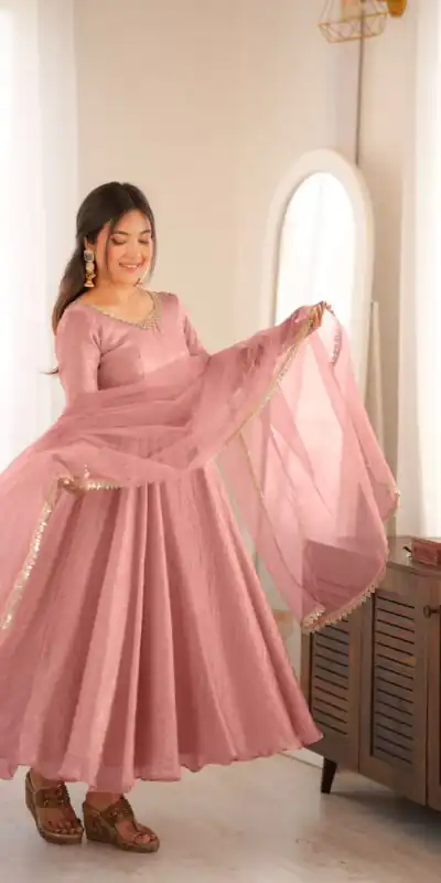 SRK 5355 Pink Doremon Crush Gown with Lace Work & Mirror Work. Exclusive Offer ₹2099. Delivery 4-6 Working Days. Shop now. | Bollywood Gowns, Creative Gowns, Designer Gowns, Embroidered Gowns, Gowns, Party Wear Gowns