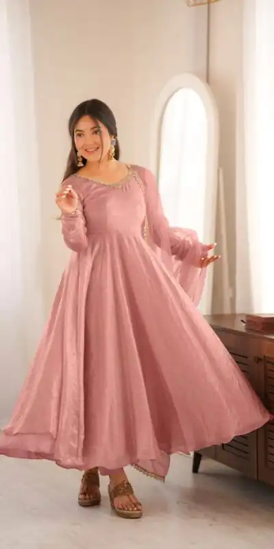 SRK 5355 Pink Doremon Crush Gown with Lace Work & Mirror Work. Exclusive Offer ₹2099. Delivery 4-6 Working Days. Shop now. | Bollywood Gowns, Creative Gowns, Designer Gowns, Embroidered Gowns, Gowns, Party Wear Gowns