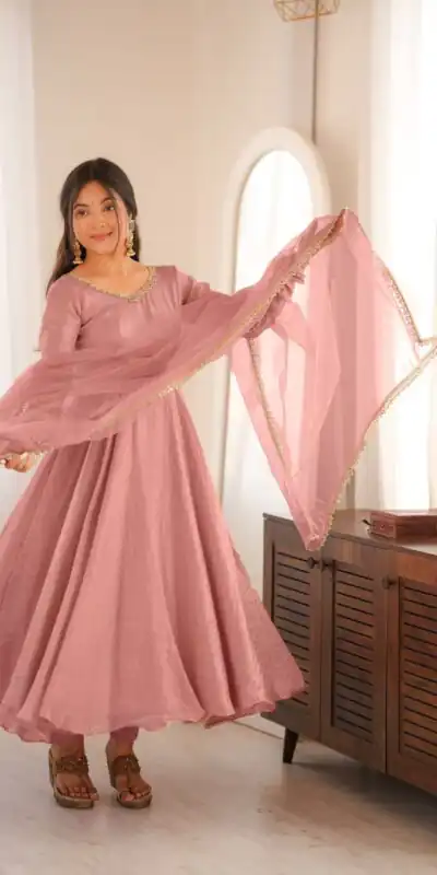 SRK 5355 Pink Doremon Crush Gown with Lace Work & Mirror Work. Exclusive Offer ₹2099. Delivery 4-6 Working Days. Shop now. | Bollywood Gowns, Creative Gowns, Designer Gowns, Embroidered Gowns, Gowns, Party Wear Gowns