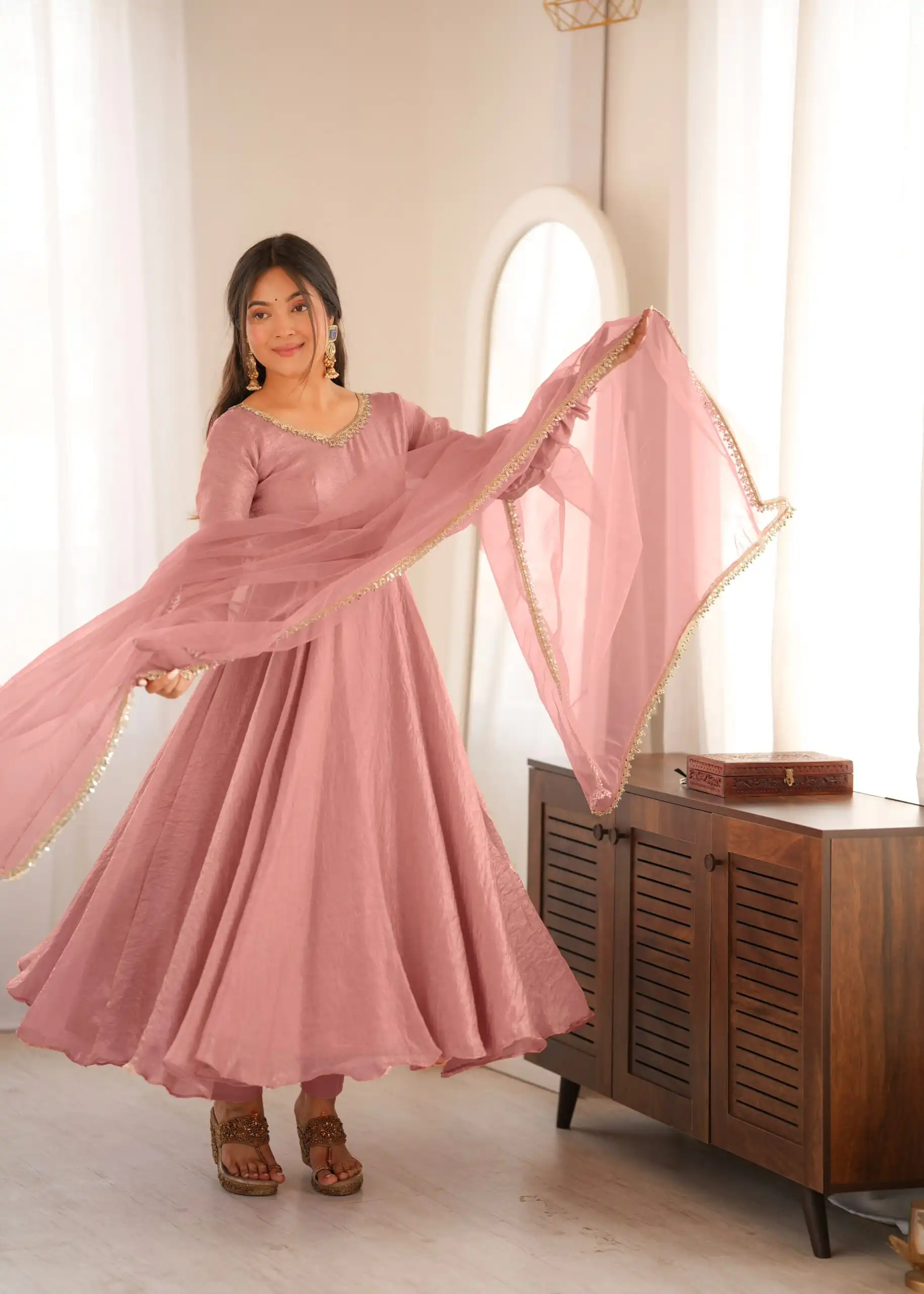 SRK 5355 Pink Doremon Crush Gown with Lace Work & Mirror Work. Exclusive Offer ₹2099. Delivery 4-6 Working Days. Shop now. | Bollywood Gowns, Creative Gowns, Designer Gowns, Embroidered Gowns, Gowns, Party Wear Gowns