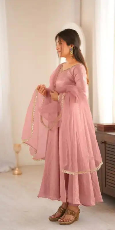 SRK 5355 Pink Doremon Crush Gown with Lace Work & Mirror Work. Exclusive Offer ₹2099. Delivery 4-6 Working Days. Shop now. | Bollywood Gowns, Creative Gowns, Designer Gowns, Embroidered Gowns, Gowns, Party Wear Gowns