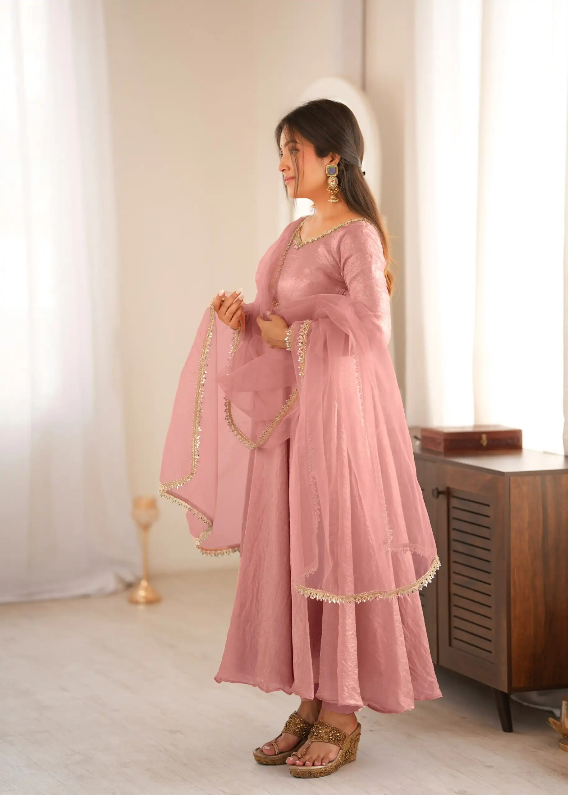 SRK 5355 Pink Doremon Crush Gown with Lace Work & Mirror Work. Exclusive Offer ₹2099. Delivery 4-6 Working Days. Shop now. | Bollywood Gowns, Creative Gowns, Designer Gowns, Embroidered Gowns, Gowns, Party Wear Gowns