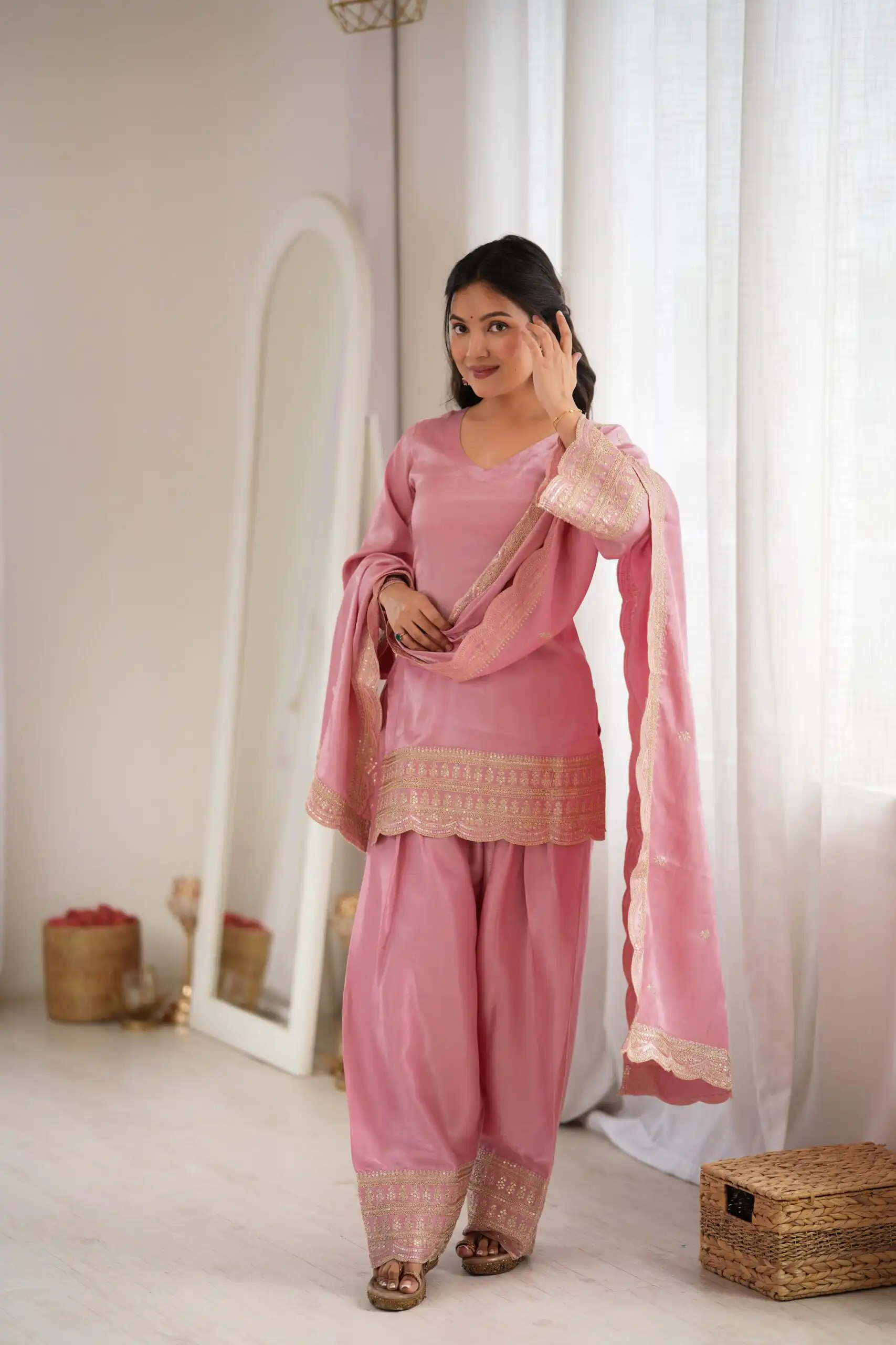 KB 304 Pink in Glass Roman Silk. Sequins Work & Embroidery Work Salwar Suit Festive Deal ₹1999. Delivery 4-6 Working Days. Shop now. | Casual Suits, Jump Suits, Creative suits, Designer Suits, Palazzo Suits, Party Wear Suits, Patiala Suits, Salwar suit, Straight Suits