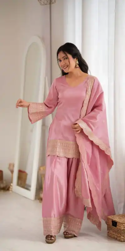 KB 304 Pink in Glass Roman Silk. Sequins Work & Embroidery Work Salwar Suit Festive Deal ₹1999. Delivery 4-6 Working Days. Shop now. | Casual Suits, Jump Suits, Creative suits, Designer Suits, Palazzo Suits, Party Wear Suits, Patiala Suits, Salwar suit, Straight Suits