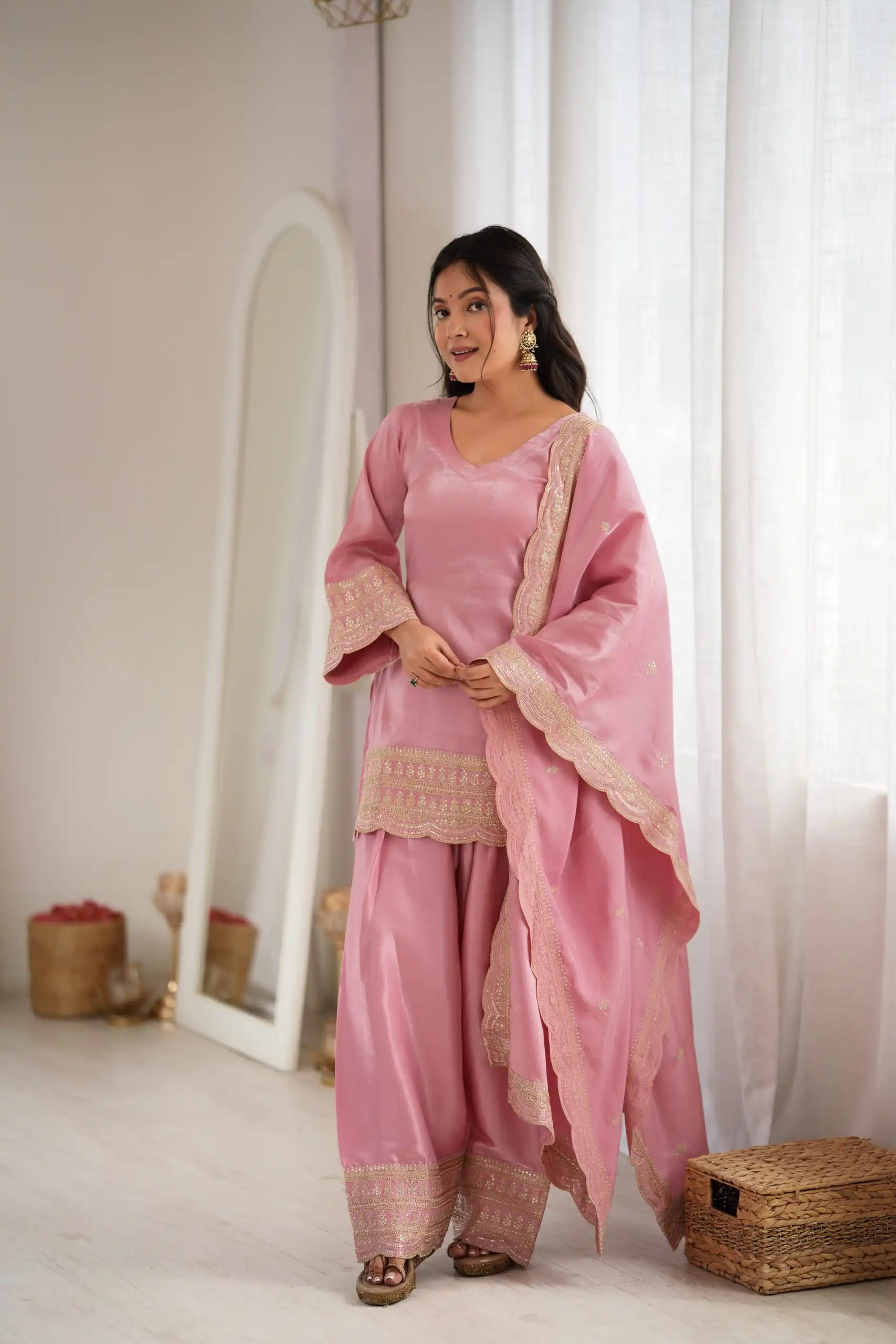 KB 304 Pink in Glass Roman Silk. Sequins Work & Embroidery Work Salwar Suit Festive Deal ₹1999. Delivery 4-6 Working Days. Shop now. | Casual Suits, Jump Suits, Creative suits, Designer Suits, Palazzo Suits, Party Wear Suits, Patiala Suits, Salwar suit, Straight Suits