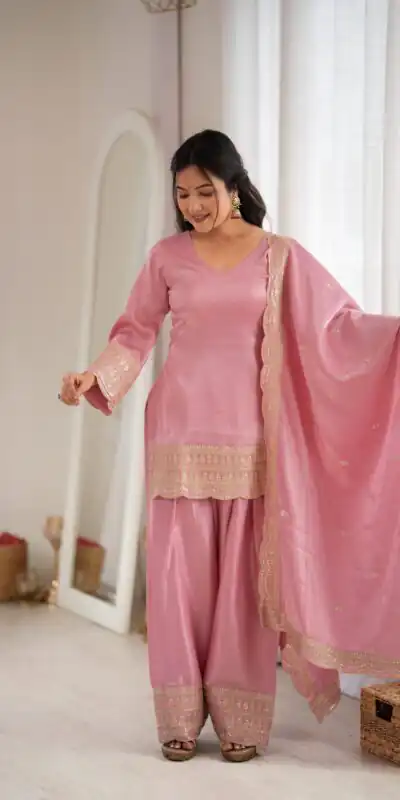 KB 304 Pink in Glass Roman Silk. Sequins Work & Embroidery Work Salwar Suit Festive Deal ₹1999. Delivery 4-6 Working Days. Shop now. | Casual Suits, Jump Suits, Creative suits, Designer Suits, Palazzo Suits, Party Wear Suits, Patiala Suits, Salwar suit, Straight Suits
