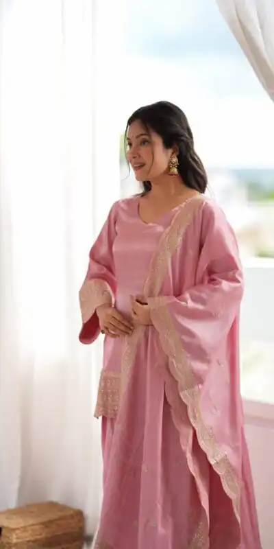 KB 304 Pink in Glass Roman Silk. Sequins Work & Embroidery Work Salwar Suit Festive Deal ₹1999. Delivery 4-6 Working Days. Shop now. | Casual Suits, Jump Suits, Creative suits, Designer Suits, Palazzo Suits, Party Wear Suits, Patiala Suits, Salwar suit, Straight Suits