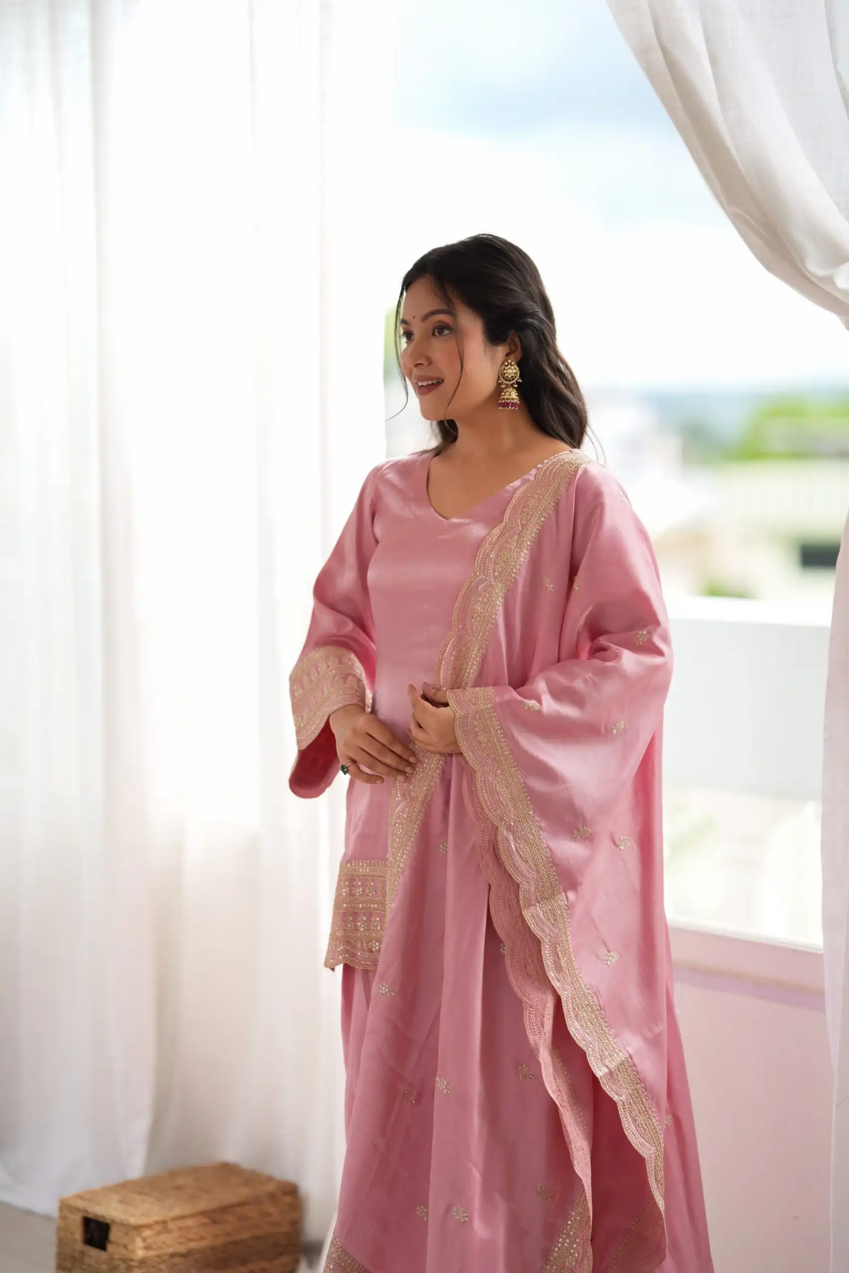 KB 304 Pink in Glass Roman Silk. Sequins Work & Embroidery Work Salwar Suit Festive Deal ₹1999. Delivery 4-6 Working Days. Shop now. | Casual Suits, Jump Suits, Creative suits, Designer Suits, Palazzo Suits, Party Wear Suits, Patiala Suits, Salwar suit, Straight Suits
