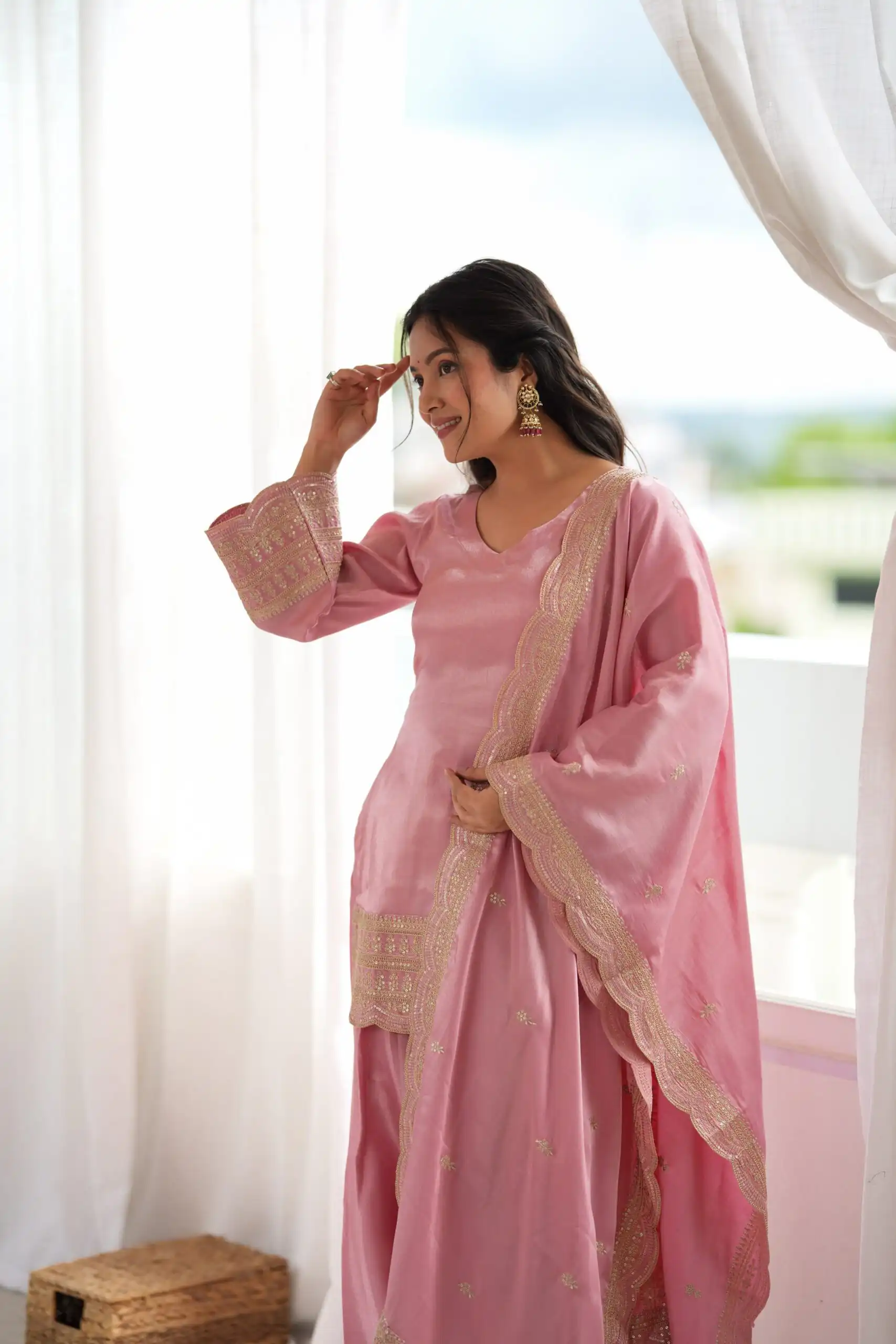 KB 304 Pink in Glass Roman Silk. Sequins Work & Embroidery Work Salwar Suit Festive Deal ₹1999. Delivery 4-6 Working Days. Shop now. | Casual Suits, Jump Suits, Creative suits, Designer Suits, Palazzo Suits, Party Wear Suits, Patiala Suits, Salwar suit, Straight Suits