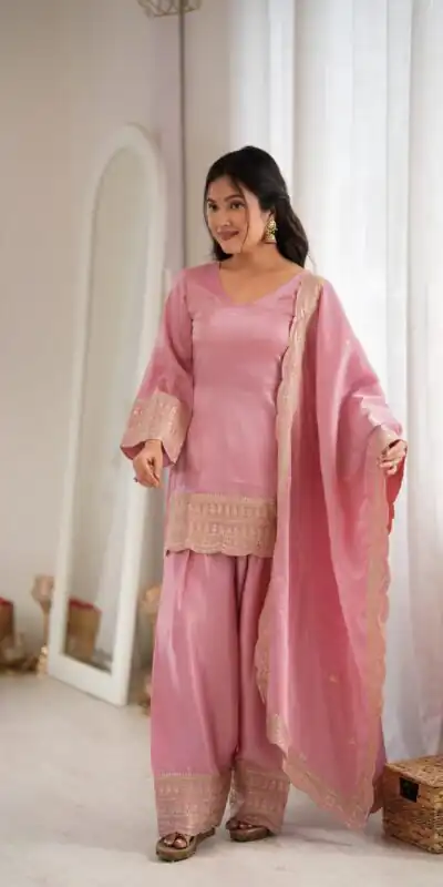 KB 304 Pink in Glass Roman Silk. Sequins Work & Embroidery Work Salwar Suit Festive Deal ₹1999. Delivery 4-6 Working Days. Shop now. | Casual Suits, Jump Suits, Creative suits, Designer Suits, Palazzo Suits, Party Wear Suits, Patiala Suits, Salwar suit, Straight Suits