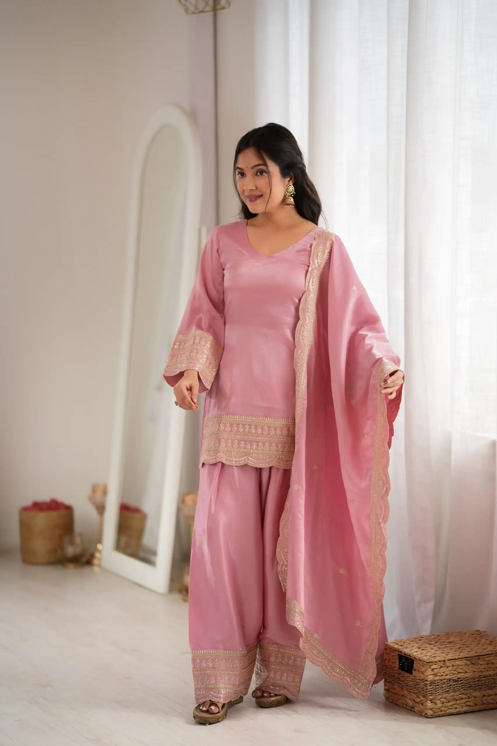 KB 304 Pink in Glass Roman Silk. Sequins Work & Embroidery Work Salwar Suit Festive Deal ₹1999. Delivery 4-6 Working Days. Shop now. | Casual Suits, Jump Suits, Creative suits, Designer Suits, Palazzo Suits, Party Wear Suits, Patiala Suits, Salwar suit, Straight Suits