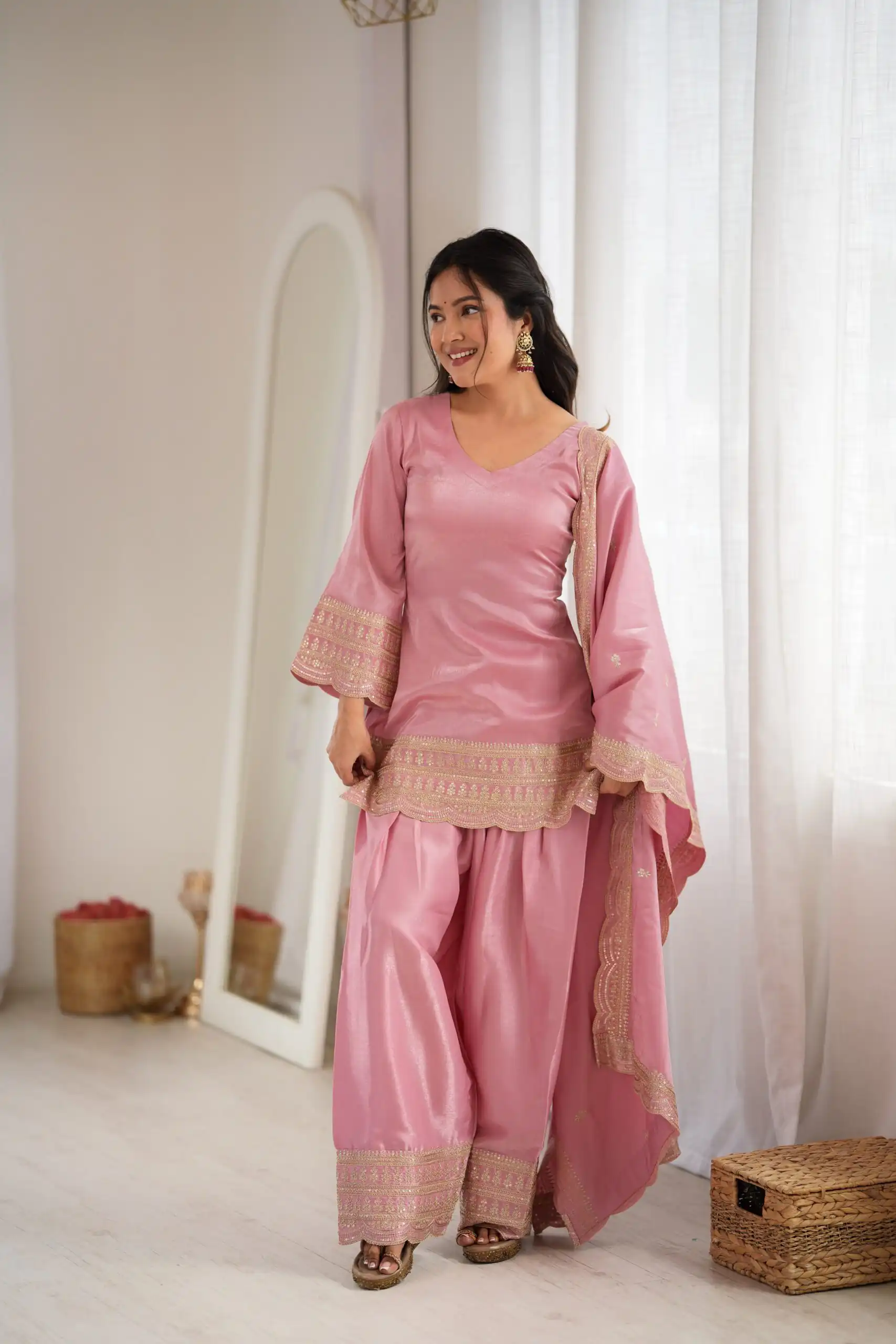 KB 304 Pink in Glass Roman Silk. Sequins Work & Embroidery Work Salwar Suit Festive Deal ₹1999. Delivery 4-6 Working Days. Shop now. | Casual Suits, Jump Suits, Creative suits, Designer Suits, Palazzo Suits, Party Wear Suits, Patiala Suits, Salwar suit, Straight Suits