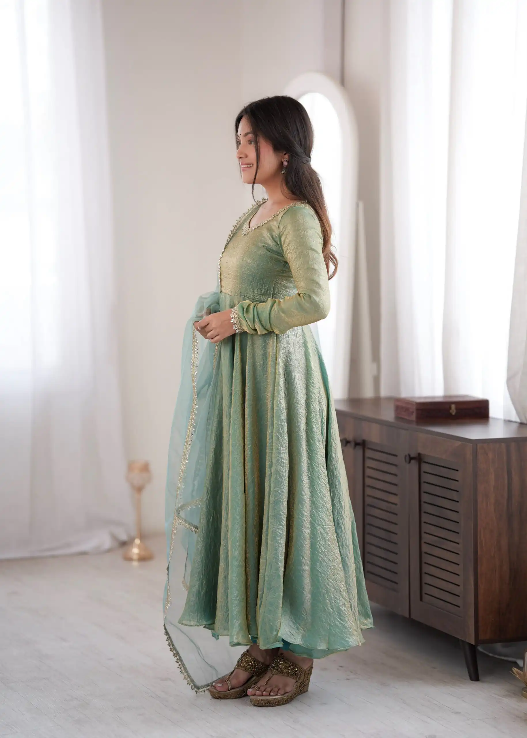 SRK 5355 Rama Doremon Crush Gown with Lace Work & Mirror Work. Exclusive Offer ₹2099. Delivery 4-6 Working Days. Shop now. | Bollywood Gowns, Creative Gowns, Designer Gowns, Embroidered Gowns, Gowns, Party Wear Gowns