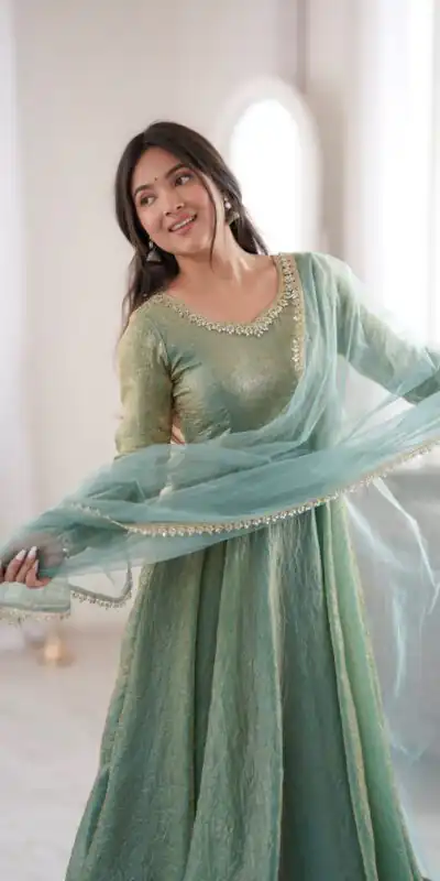 SRK 5355 Rama Doremon Crush Gown with Lace Work & Mirror Work. Exclusive Offer ₹2099. Delivery 4-6 Working Days. Shop now. | Bollywood Gowns, Creative Gowns, Designer Gowns, Embroidered Gowns, Gowns, Party Wear Gowns