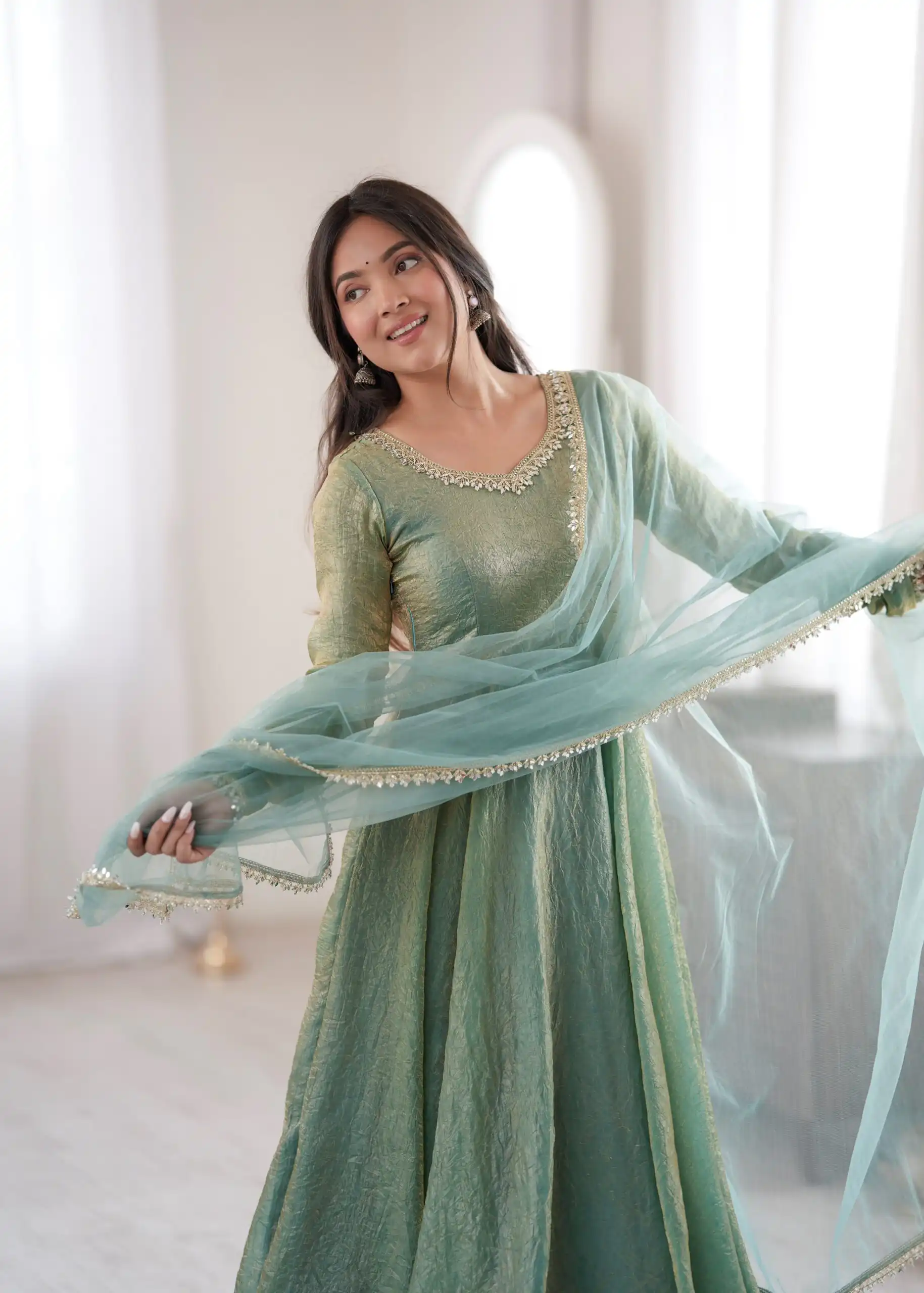 SRK 5355 Rama Doremon Crush Gown with Lace Work & Mirror Work. Exclusive Offer ₹2099. Delivery 4-6 Working Days. Shop now. | Bollywood Gowns, Creative Gowns, Designer Gowns, Embroidered Gowns, Gowns, Party Wear Gowns