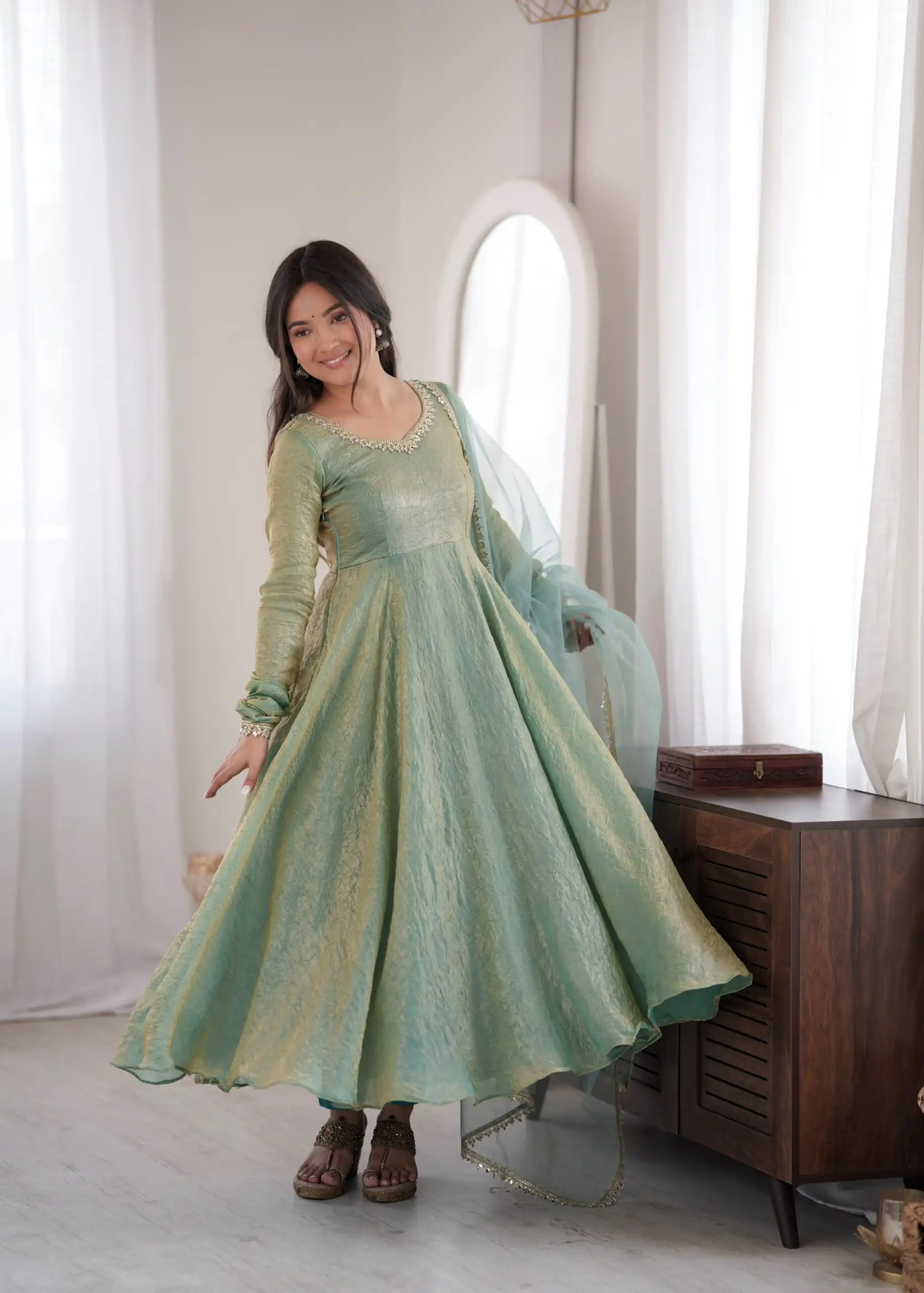 SRK 5355 Rama Doremon Crush Gown with Lace Work & Mirror Work. Exclusive Offer ₹2099. Delivery 4-6 Working Days. Shop now. | Bollywood Gowns, Creative Gowns, Designer Gowns, Embroidered Gowns, Gowns, Party Wear Gowns