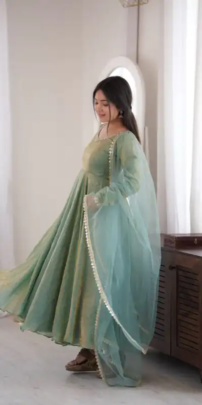 SRK 5355 Rama Doremon Crush Gown with Lace Work & Mirror Work. Exclusive Offer ₹2099. Delivery 4-6 Working Days. Shop now. | Bollywood Gowns, Creative Gowns, Designer Gowns, Embroidered Gowns, Gowns, Party Wear Gowns