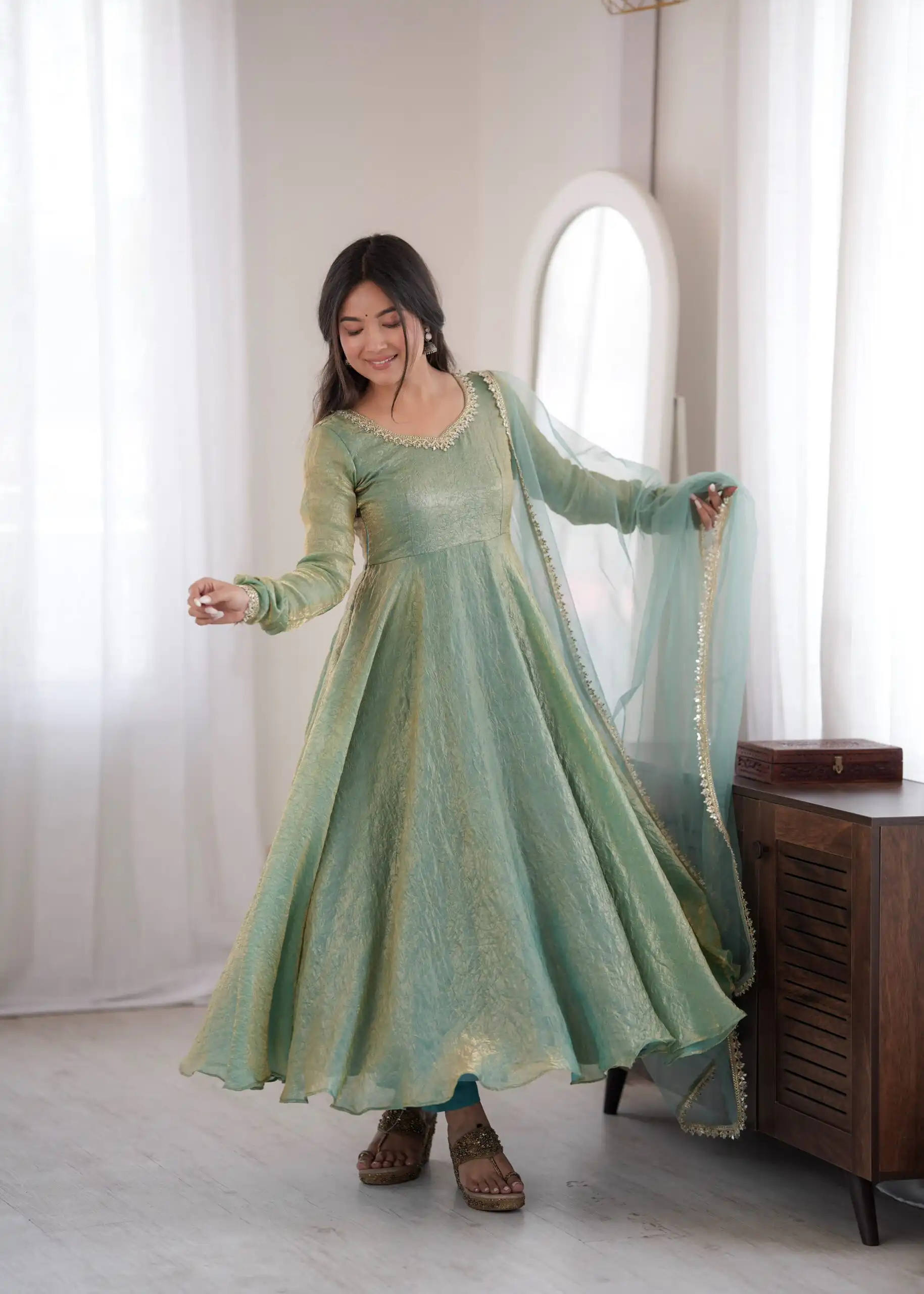 SRK 5355 Rama Doremon Crush Gown with Lace Work & Mirror Work. Exclusive Offer ₹2099. Delivery 4-6 Working Days. Shop now. | Bollywood Gowns, Creative Gowns, Designer Gowns, Embroidered Gowns, Gowns, Party Wear Gowns