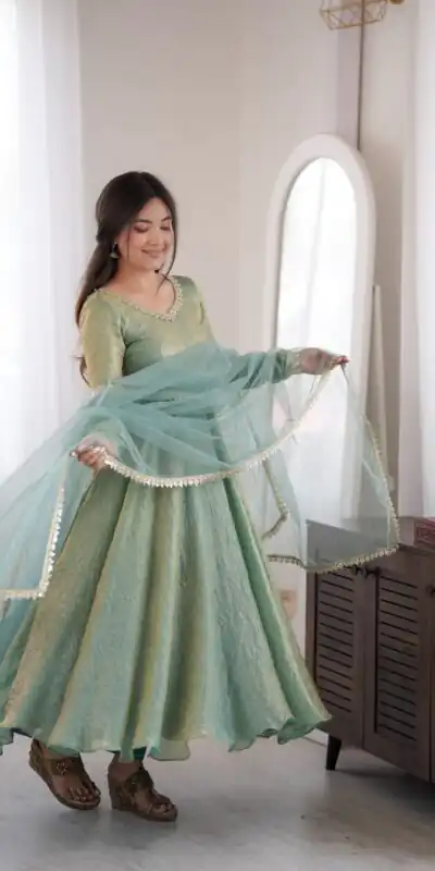 SRK 5355 Rama Doremon Crush Gown with Lace Work & Mirror Work. Exclusive Offer ₹2099. Delivery 4-6 Working Days. Shop now. | Bollywood Gowns, Creative Gowns, Designer Gowns, Embroidered Gowns, Gowns, Party Wear Gowns