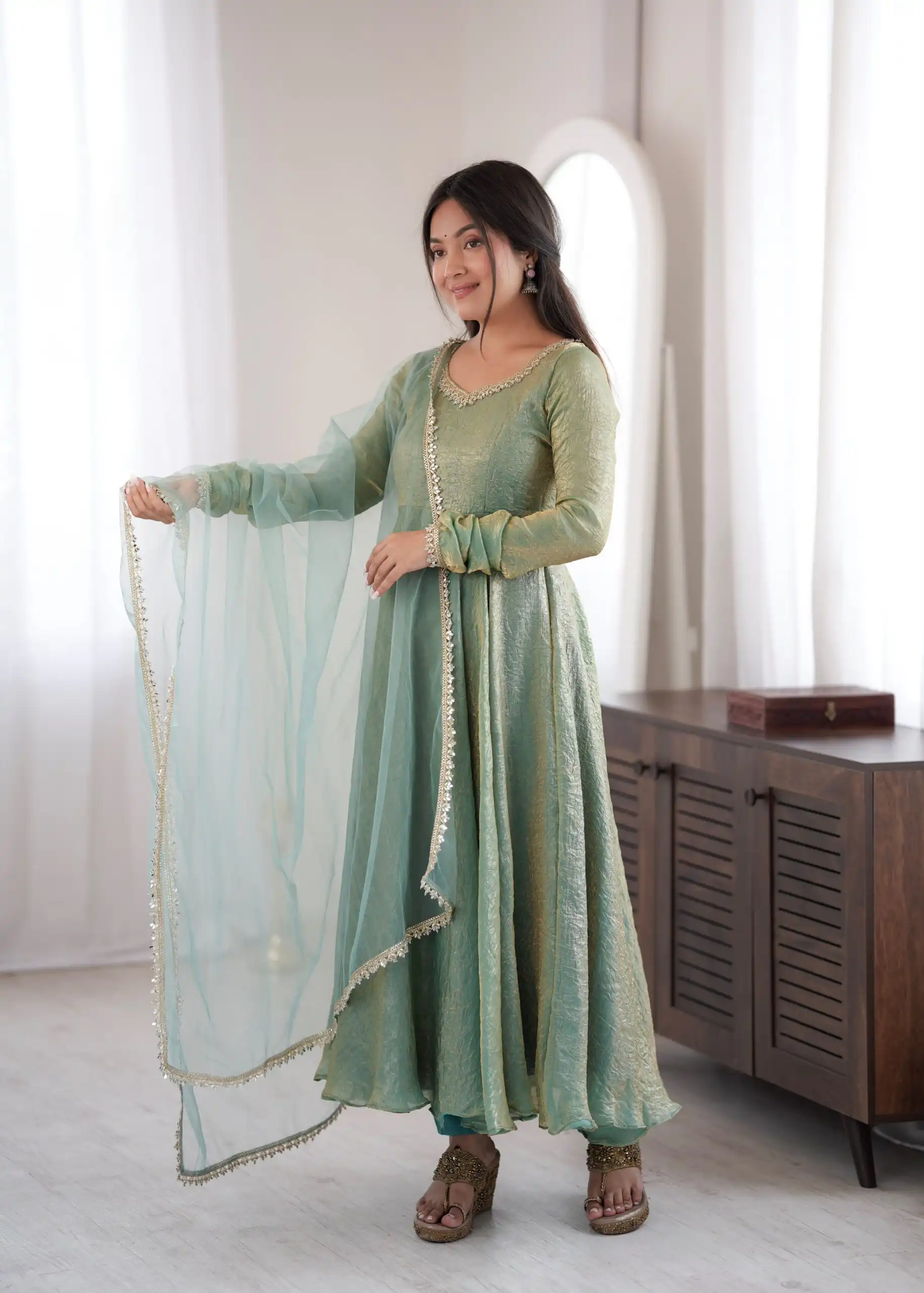SRK 5355 Rama Doremon Crush Gown with Lace Work & Mirror Work. Exclusive Offer ₹2099. Delivery 4-6 Working Days. Shop now. | Bollywood Gowns, Creative Gowns, Designer Gowns, Embroidered Gowns, Gowns, Party Wear Gowns