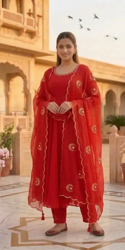 VLM 351 Red Fox Perfect for Wedding, Party, Durga Puja, Diwali, Anniversary –Georgette Gown. Now at just ₹2199. Delivery 4-6 Working Days. Shop now. | Bollywood Gowns, Creative Gowns, Designer Gowns, Embroidered Gowns, Gowns, Party Wear Gowns