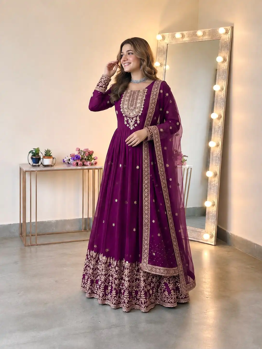 SSR 546 Wine in Georgette Embroidery Work & Sequins Work Gown . Get it for ₹2149. Delivery 4-6 Working Days. Online Shop now. | Bollywood Gowns, Creative Gowns, Designer Gowns, Embroidered Gowns, Gowns, Party Wear Gowns