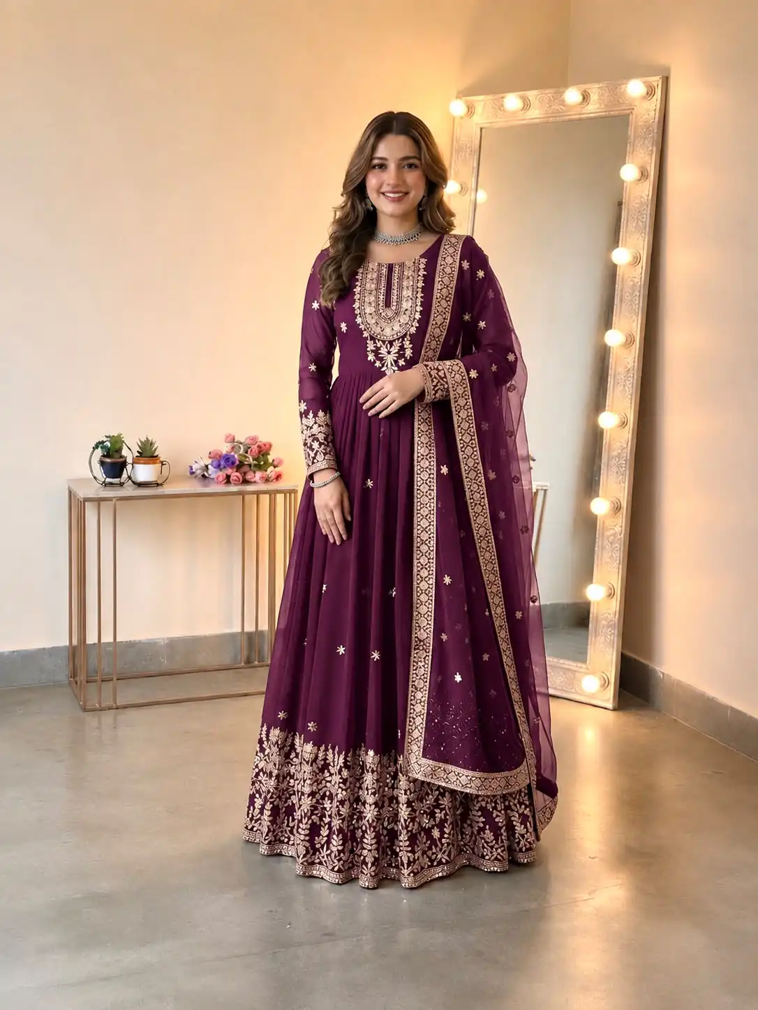 SSR 546 Wine in Georgette Embroidery Work & Sequins Work Gown . Get it for ₹2149. Delivery 4-6 Working Days. Online Shop now. | Bollywood Gowns, Creative Gowns, Designer Gowns, Embroidered Gowns, Gowns, Party Wear Gowns