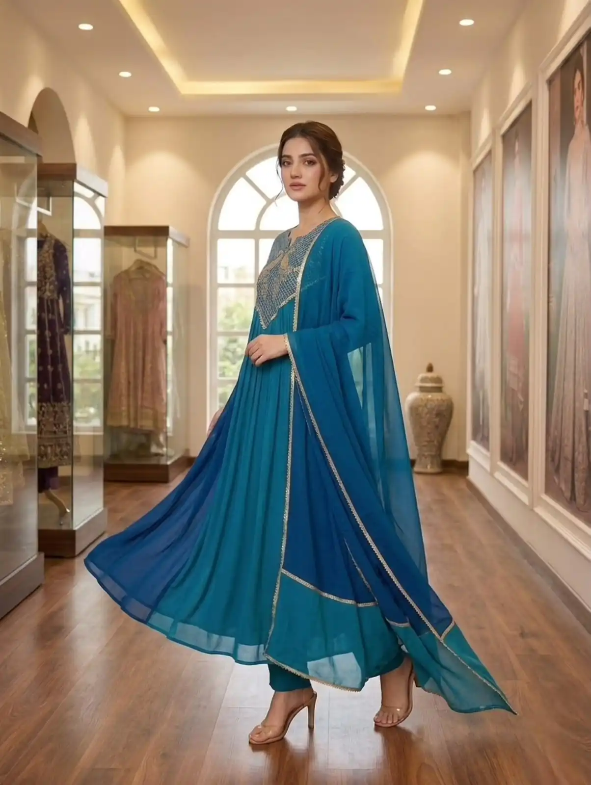 LG 2137 Blue Mul Chanderi Salwar Suit with Embroidery Work & Sequins Work. Festive Deal ₹2199. Delivery 4-6 Working Days. Shop nowp | Casual Suits, Jump Suits, Creative suits, Designer Suits, Palazzo Suits, Party Wear Suits, Patiala Suits, Salwar suit, Straight Suits