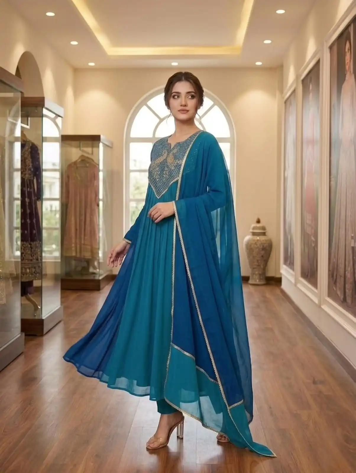LG 2137 Blue Mul Chanderi Salwar Suit with Embroidery Work & Sequins Work. Festive Deal ₹2199. Delivery 4-6 Working Days. Shop nowp | Casual Suits, Jump Suits, Creative suits, Designer Suits, Palazzo Suits, Party Wear Suits, Patiala Suits, Salwar suit, Straight Suits