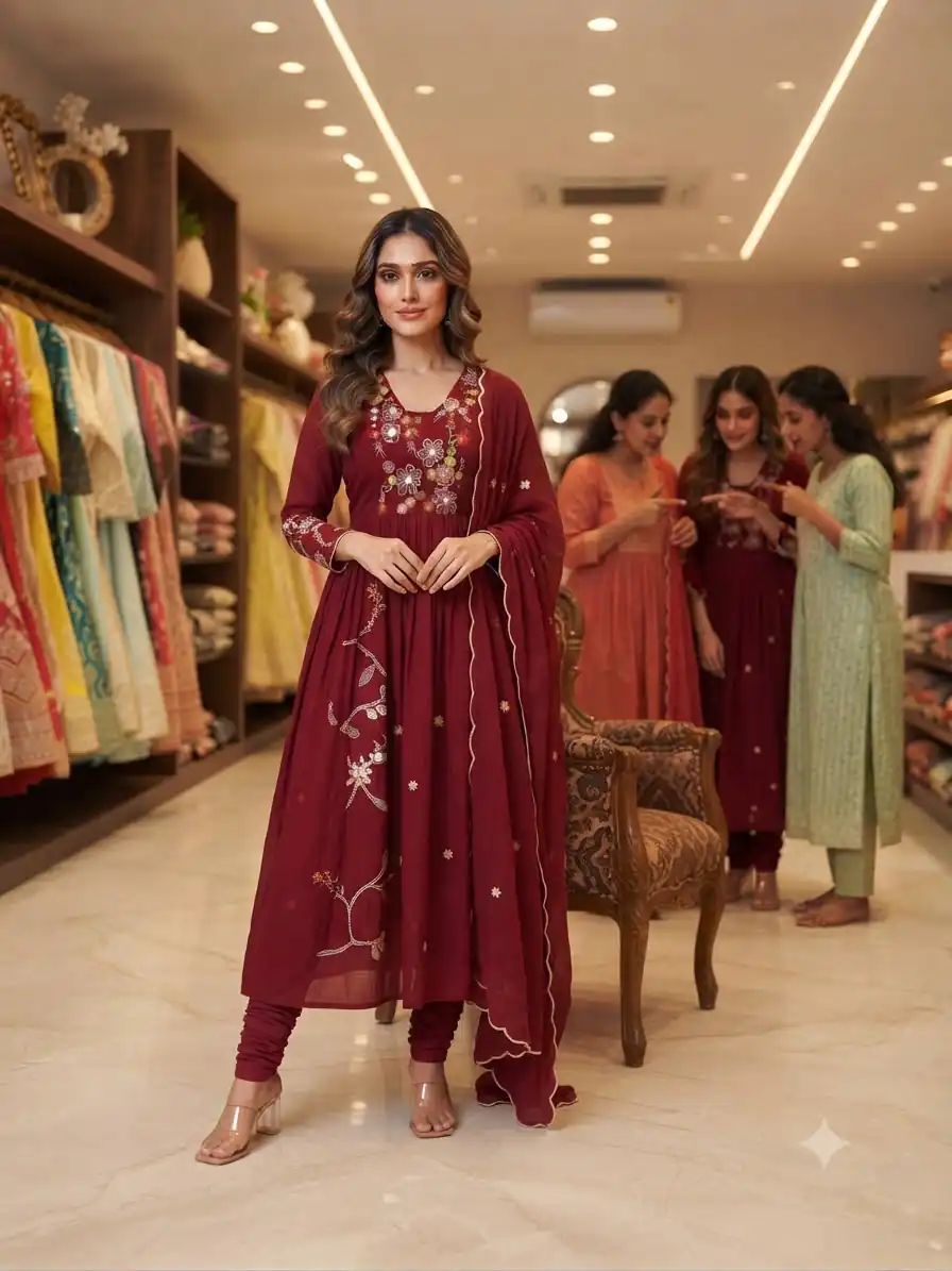 LG 2131 Maroon Mul Chanderi Salwar Suit with Embroidery Work & Sequins Work. Festive Deal ₹2199. Delivery 4-6 Working Days. Shop nowp | Casual Suits, Jump Suits, Creative suits, Designer Suits, Palazzo Suits, Party Wear Suits, Patiala Suits, Salwar suit, Straight Suits