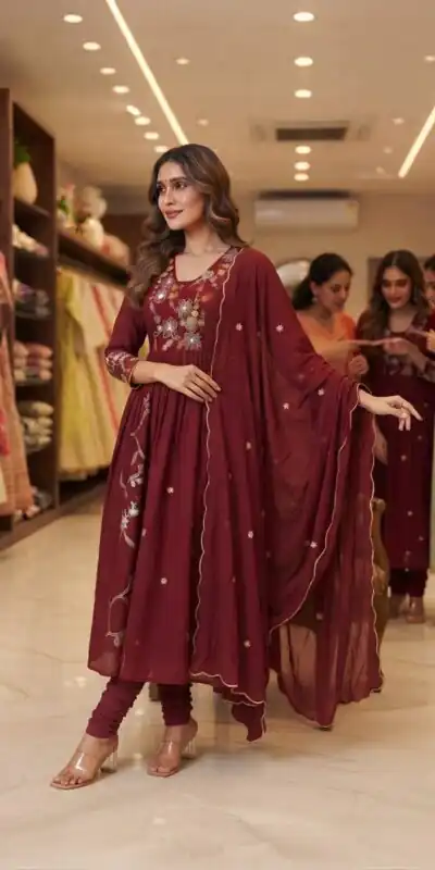 LG 2131 Maroon Mul Chanderi Salwar Suit with Embroidery Work & Sequins Work. Festive Deal ₹2199. Delivery 4-6 Working Days. Shop nowp | Casual Suits, Jump Suits, Creative suits, Designer Suits, Palazzo Suits, Party Wear Suits, Patiala Suits, Salwar suit, Straight Suits