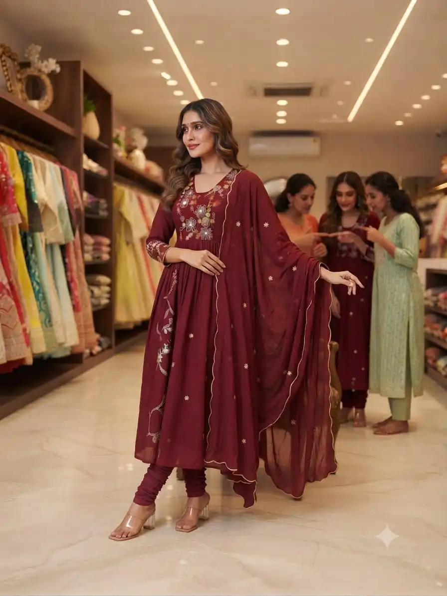 LG 2131 Maroon Mul Chanderi Salwar Suit with Embroidery Work & Sequins Work. Festive Deal ₹2199. Delivery 4-6 Working Days. Shop nowp | Casual Suits, Jump Suits, Creative suits, Designer Suits, Palazzo Suits, Party Wear Suits, Patiala Suits, Salwar suit, Straight Suits