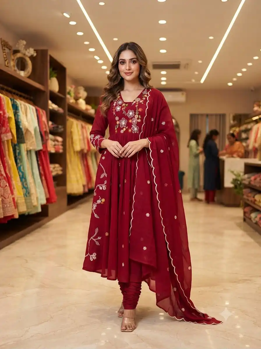 LG 2131 Maroon Mul Chanderi Salwar Suit with Embroidery Work & Sequins Work. Festive Deal ₹2199. Delivery 4-6 Working Days. Shop nowp | Casual Suits, Jump Suits, Creative suits, Designer Suits, Palazzo Suits, Party Wear Suits, Patiala Suits, Salwar suit, Straight Suits