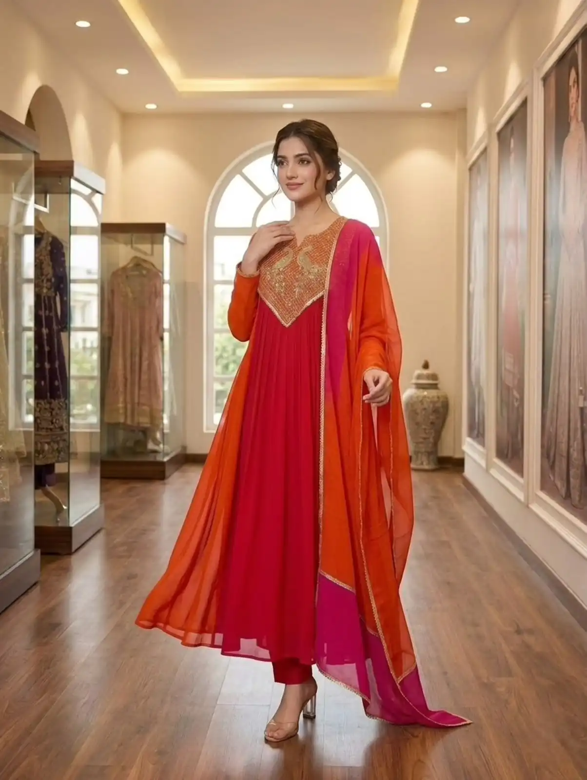 LG 2137 Red Mul Chanderi Salwar Suit with Embroidery Work & Sequins Work. Festive Deal ₹2199. Delivery 4-6 Working Days. Shop nowp | Casual Suits, Jump Suits, Creative suits, Designer Suits, Palazzo Suits, Party Wear Suits, Patiala Suits, Salwar suit, Straight Suits