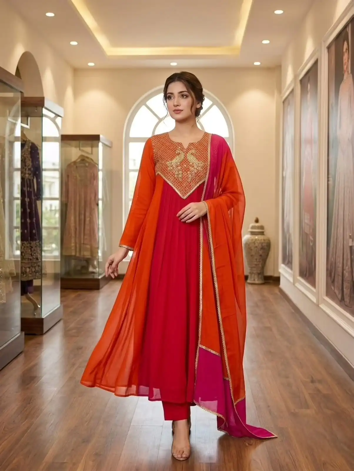 LG 2137 Red Mul Chanderi Salwar Suit with Embroidery Work & Sequins Work. Festive Deal ₹2199. Delivery 4-6 Working Days. Shop nowp | Casual Suits, Jump Suits, Creative suits, Designer Suits, Palazzo Suits, Party Wear Suits, Patiala Suits, Salwar suit, Straight Suits
