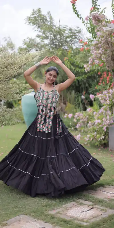 KA 5075 Black Kora Cotton Lehenga Choli erfect for Wedding, Party, Haldi, Traditional Day, Makar Sankranti – . Special Price ₹2899. Delivery 4-6 Working | Bollywood Lehenga, Creative Lehenga, Designer Lehenga, Embroidered Lehenga, Lehenga, Party Wear Lehenga