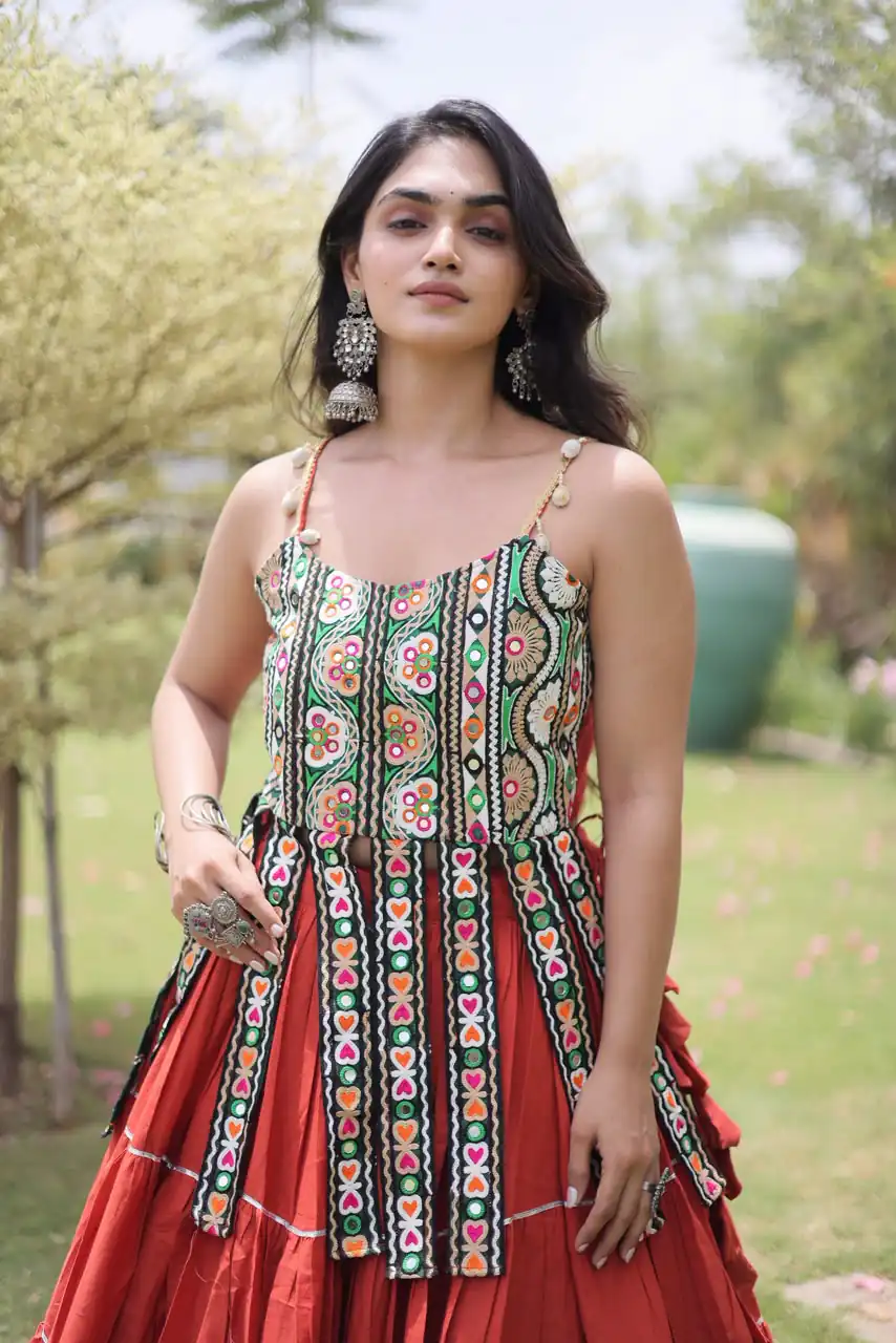 KA 5075 Rust Kora Cotton Lehenga Choli erfect for Wedding, Party, Haldi, Traditional Day, Makar Sankranti – . Special Price ₹2899. Delivery 4-6 Working | Bollywood Lehenga, Creative Lehenga, Designer Lehenga, Embroidered Lehenga, Lehenga, Party Wear Lehenga
