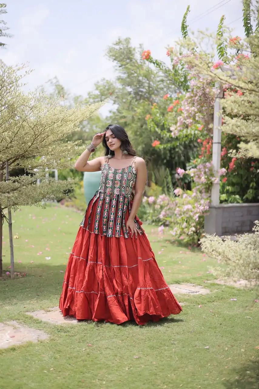 KA 5075 Rust Kora Cotton Lehenga Choli erfect for Wedding, Party, Haldi, Traditional Day, Makar Sankranti – . Special Price ₹2899. Delivery 4-6 Working | Bollywood Lehenga, Creative Lehenga, Designer Lehenga, Embroidered Lehenga, Lehenga, Party Wear Lehenga