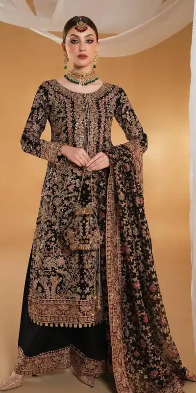KF 1666 Black Faux Georgette Salwar Suit with Mirror Work & Embroidery Work. Get it for ₹2999. Delivery 4-6 Working Days. Shop now. | Casual Suits, Jump Suits, Creative suits, Designer Suits, Palazzo Suits, Party Wear Suits, Patiala Suits, Salwar suit, Straight Suits