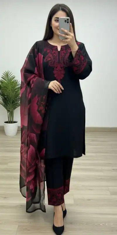 ST 242 Black Roman Silk Salwar Suit with Sequins Work & Embroidery Work. Available at ₹2099 only. Delivery 4-6 Working Days. Shop now. | Casual Suits, Jump Suits, Creative suits, Designer Suits, Palazzo Suits, Party Wear Suits, Patiala Suits, Salwar suit, Straight Suits